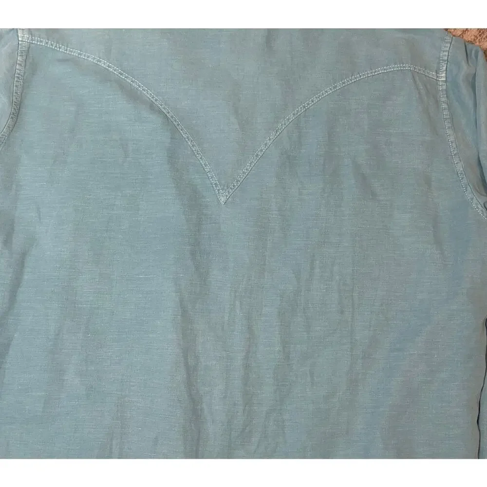 Ryan Michael men's silk linen blend turquoise snap button western shirt XL - Picture 7 of 12